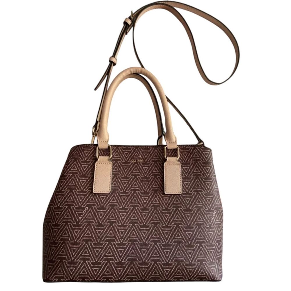 Aldo Patterned Taupe Satchel with Cream Trim